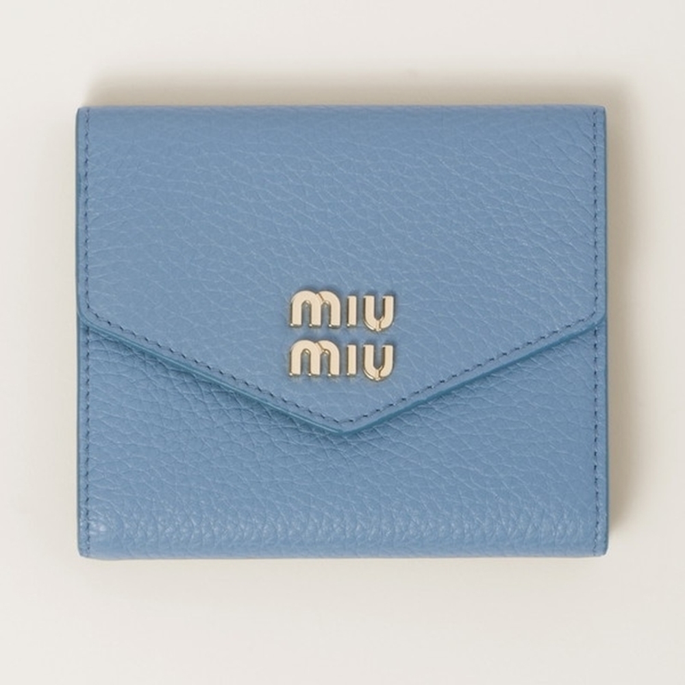 Miu Miu Vitello Dyno Leather Fold Wallet Light Bl… - image 1
